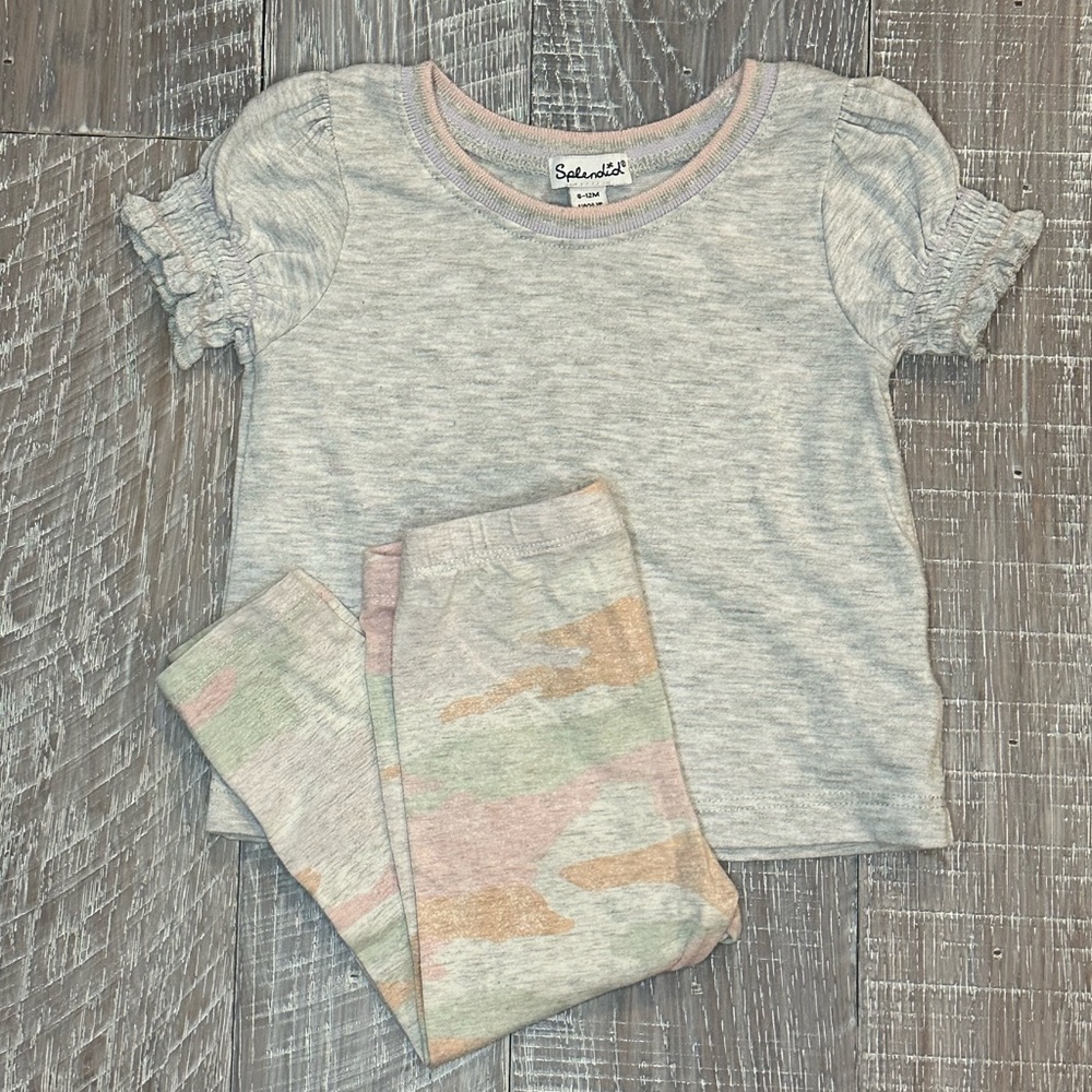 Splendid Heather Gray Top and Pastel Camo Leggings